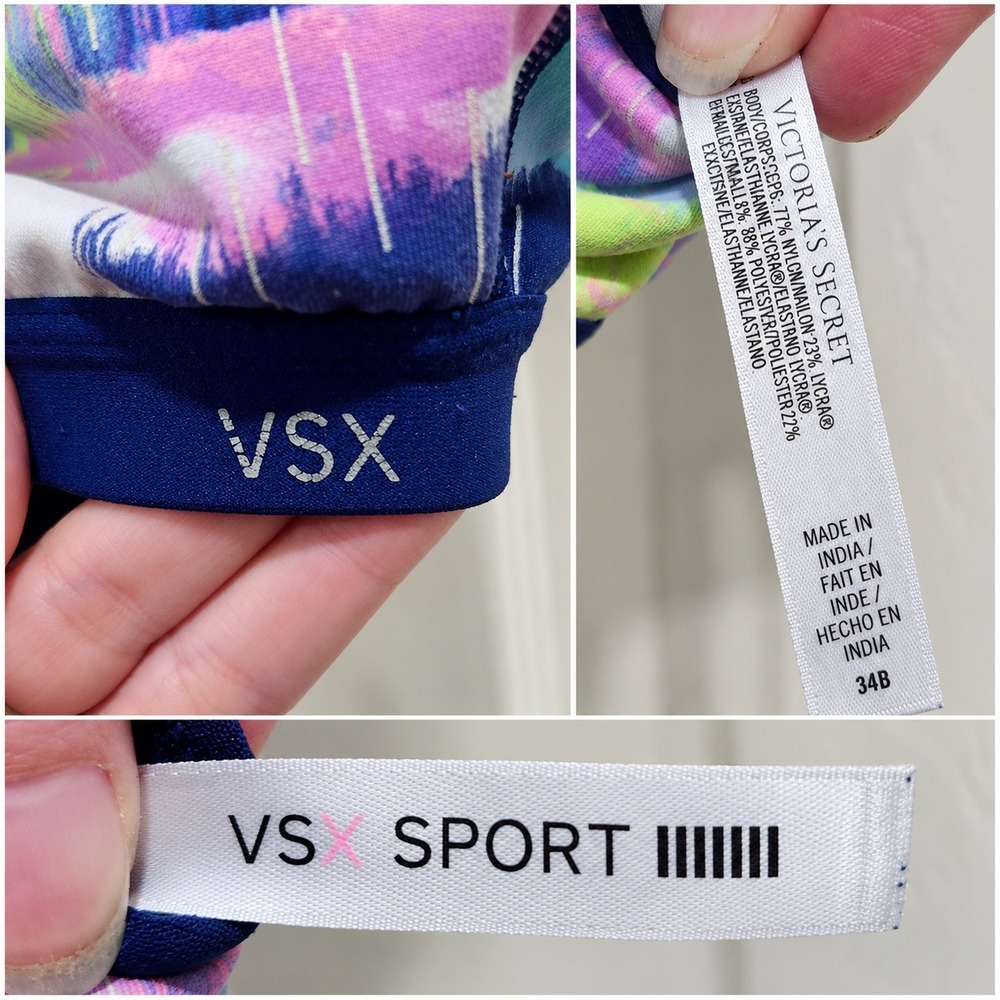 Victoria's Secret VSX Sport Front Zip Underwire Sports Bra 34B Blue Multi Color - Picture 7 of 7